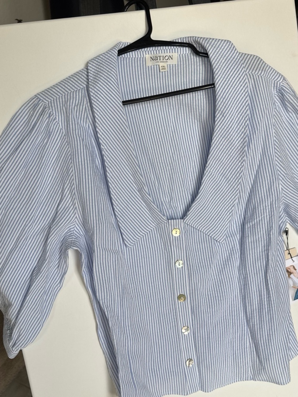 Nation LTD Light Blue and White Striped Button-Down Blouse